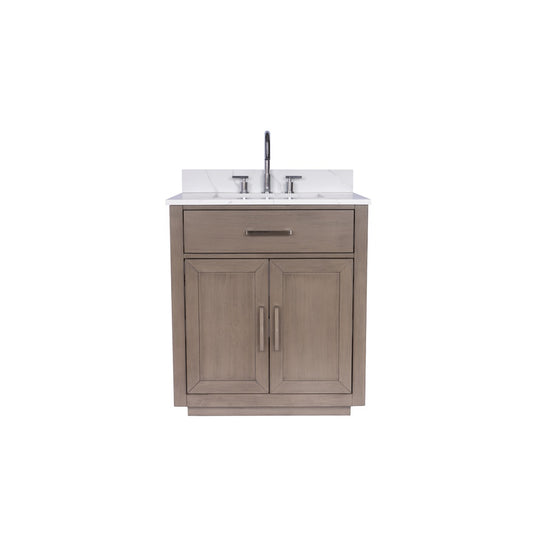 Mulholland 30" inch Single Sink Grey Oak Vanity with Calcatta Quartz Top