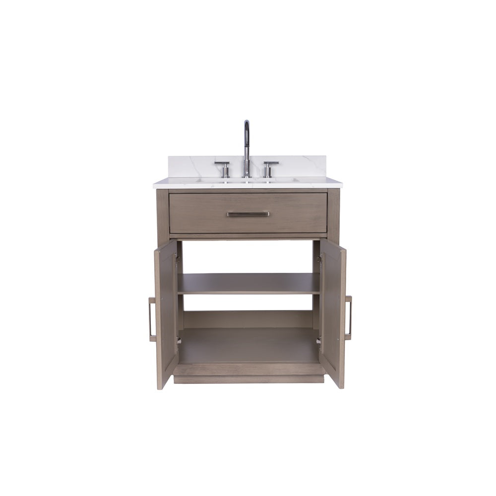 Mulholland 36" inch Single Sink Grey Oak Vanity Grey with Calacatta Quartz Top