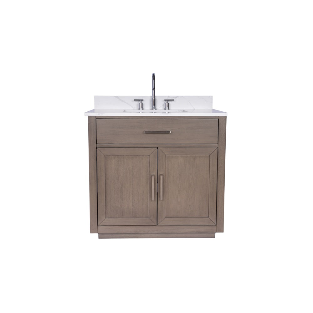 Mulholland 36" inch Single Sink Grey Oak Vanity Grey with Calacatta Quartz Top