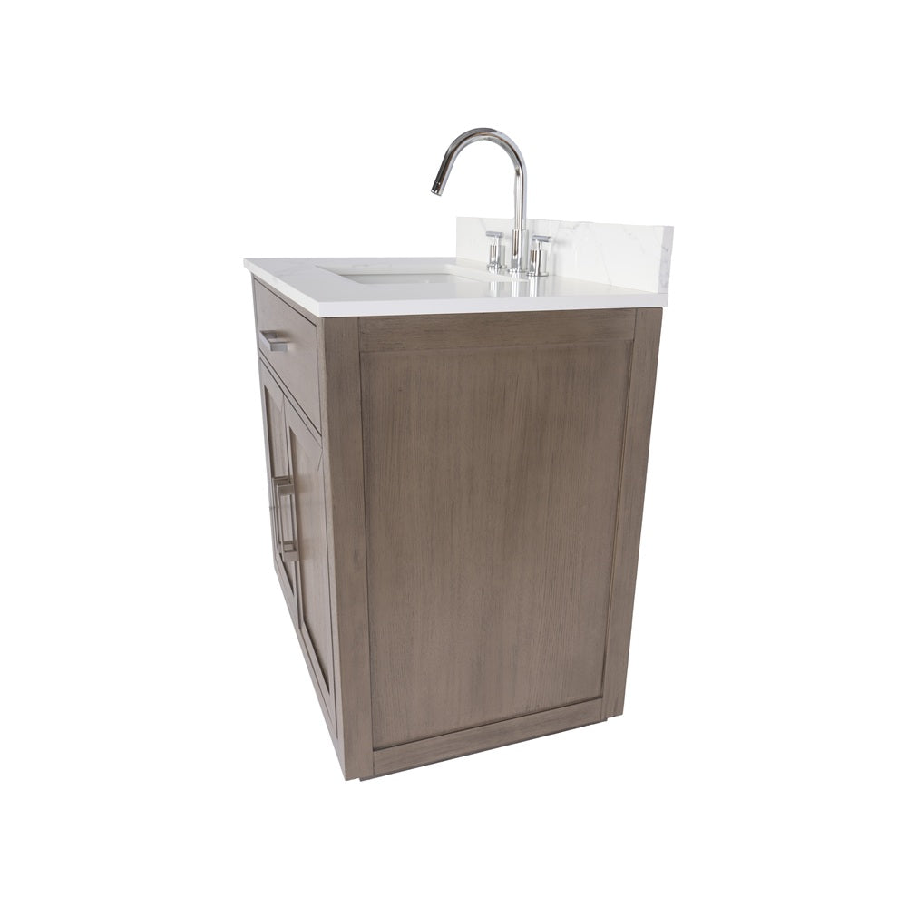 Mulholland 36" inch Single Sink Grey Oak Vanity Grey with Calacatta Quartz Top