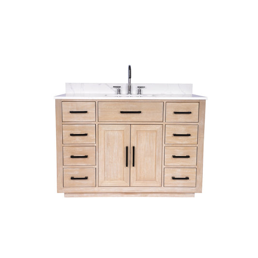 Mulholland 48" inch Single Sink Milk Oak Vanity with Quartz Top