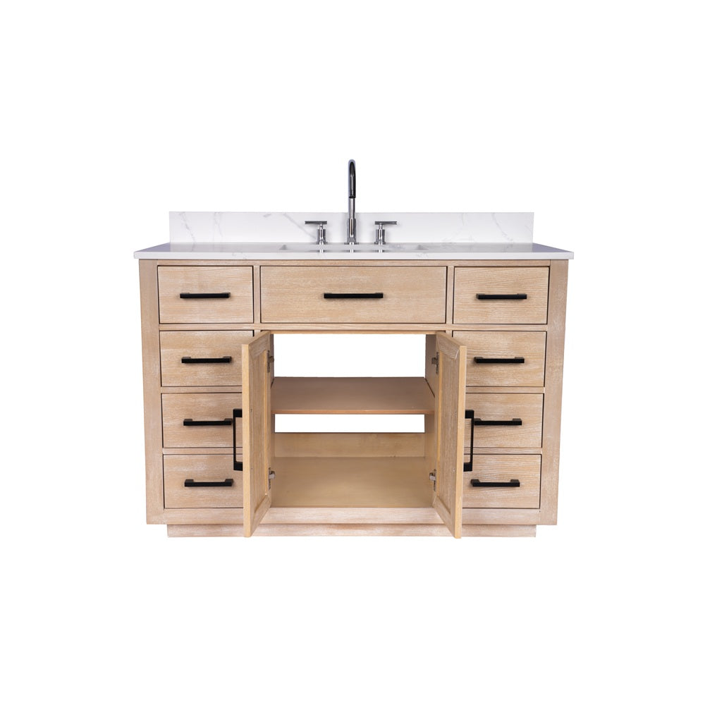 Mulholland 48" inch Single Sink Milk Oak Vanity with Quartz Top