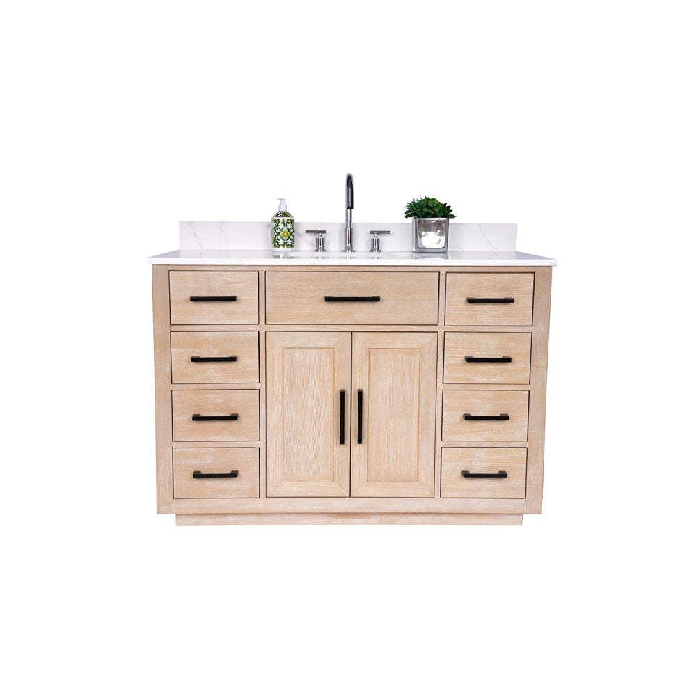 Mulholland 48" inch Single Sink Milk Oak Vanity with Quartz Top