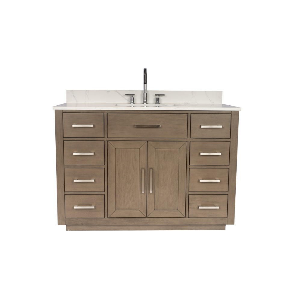 Mulholland 48" inch Single Sink Grey Oak Vanity with Quartz Countertop