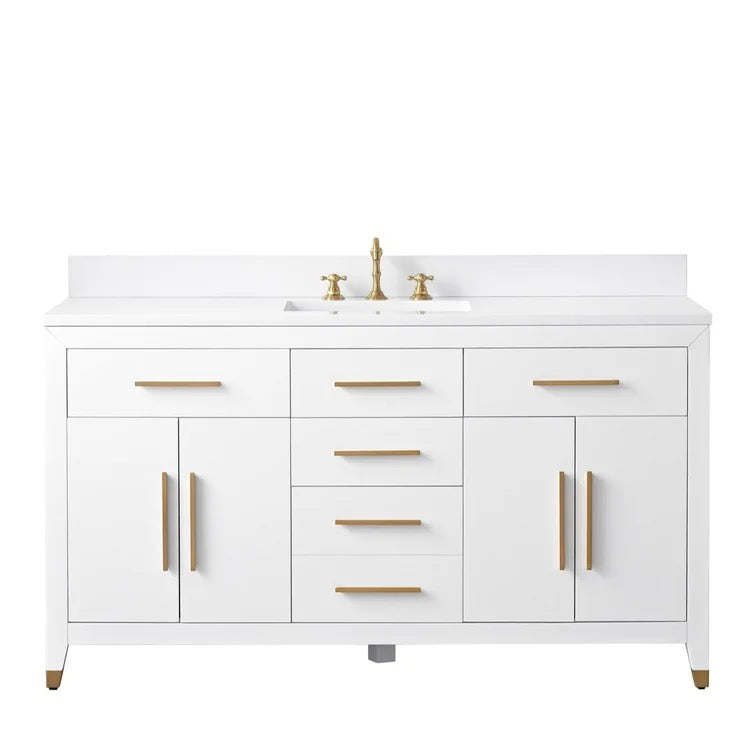 60" York White Single sink Vanity with Quartz Top