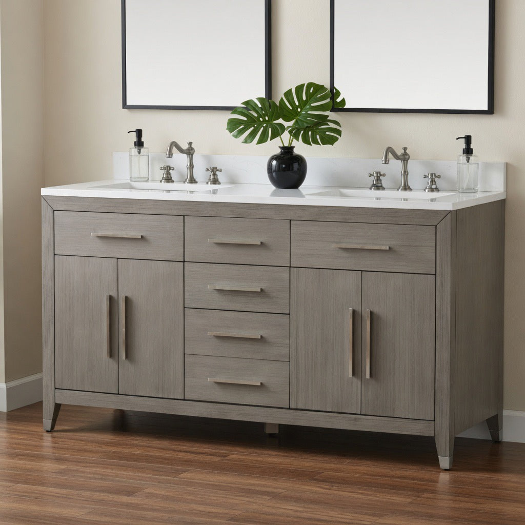 60" York grey oak Vanity with Quartz Top