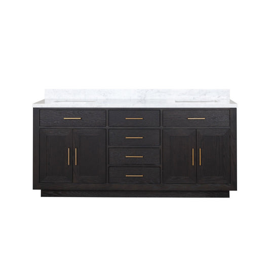 Lexora Abbey 72" inch Double Sink Black Oak Vanity with Marble Top