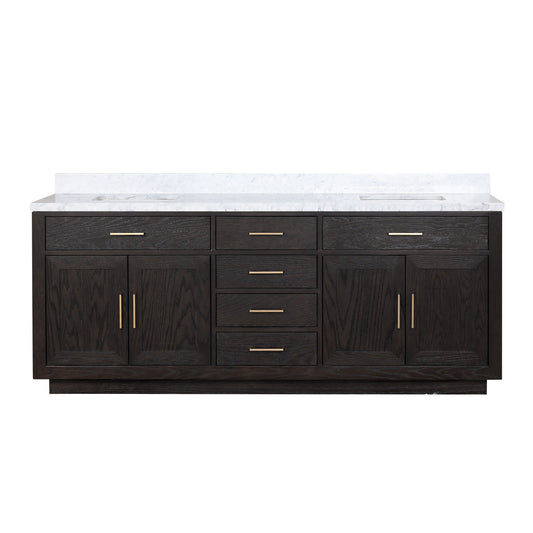 Lexora Abbey 84" inch Double Sink Black Oak Vanity with Marble Top