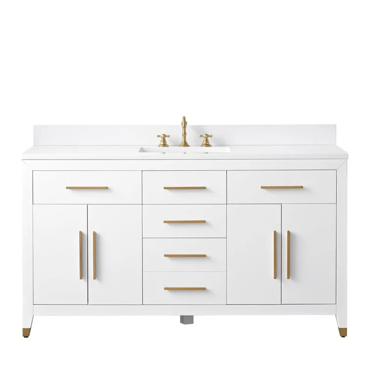Springs 60" Inch White Single Sink Vanity with Quartz Top