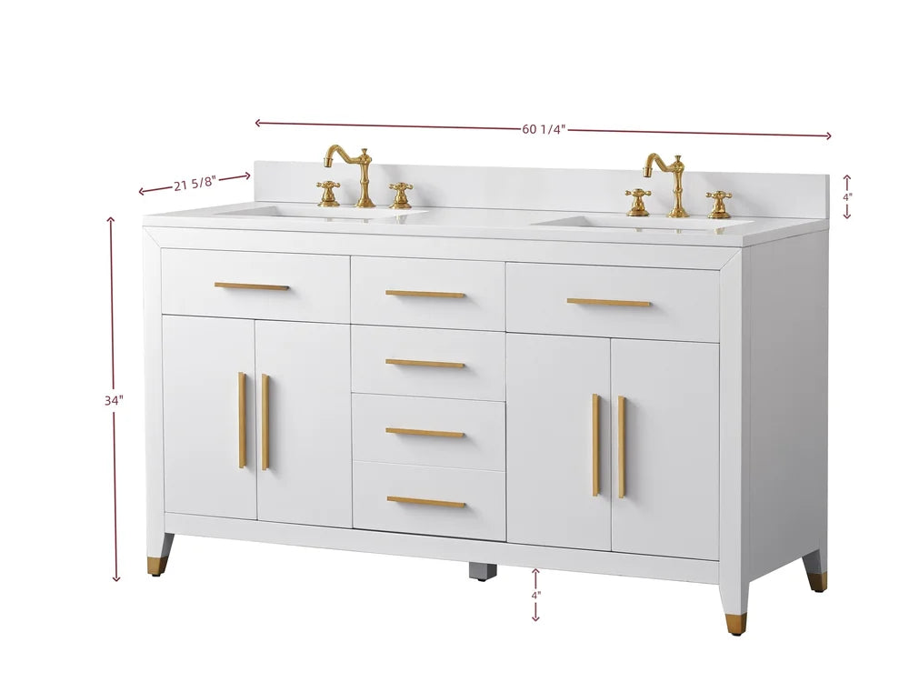 Springs 60" Inch White Double Sink Vanity with Quartz Top