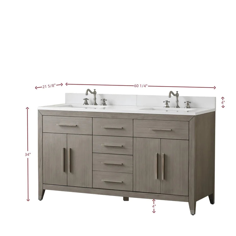Springs 72" Inch Heritage Grey Double Sink Vanity with Quartz Top