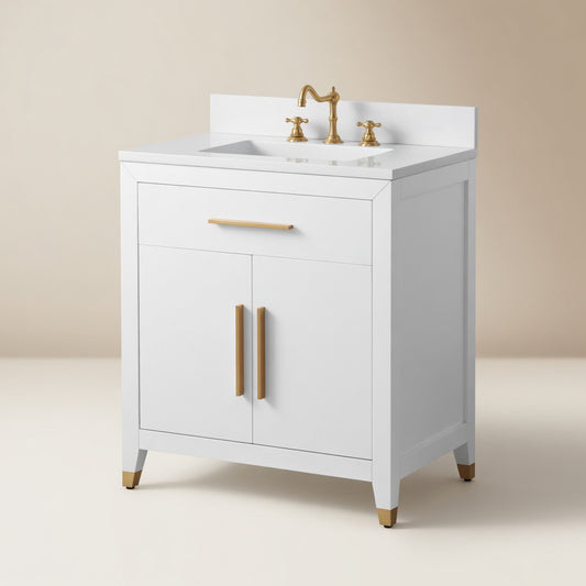 30" York White Vanity with Quartz Top