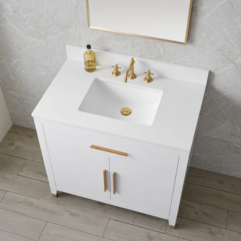 30" York White Vanity with Quartz Top
