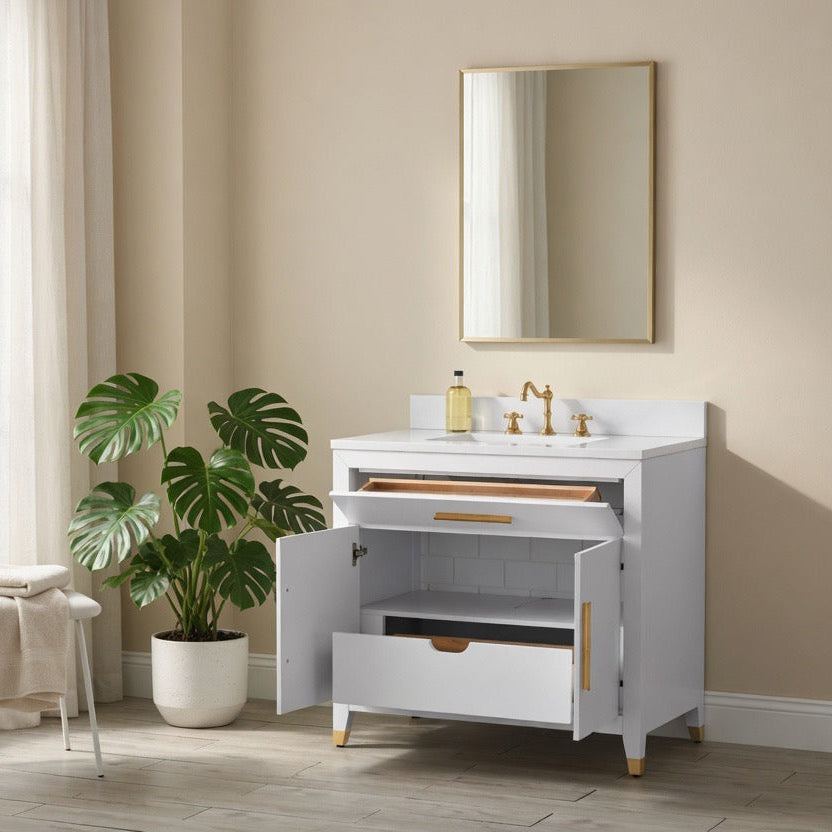 30" York White Vanity with Quartz Top