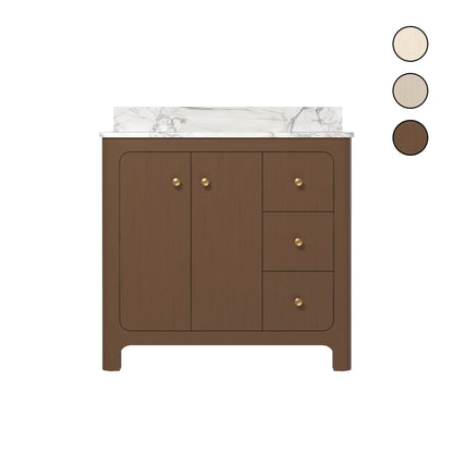 Canyon 36" Cinnamon Oak single sink vanity with quartz engineered stone top