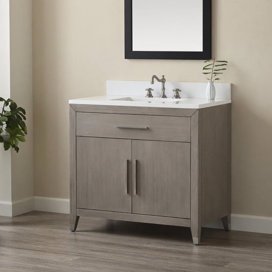36" York grey oak Vanity with Quartz Top