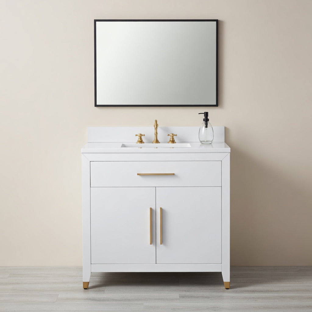 36" York White Vanity with Quartz Top
