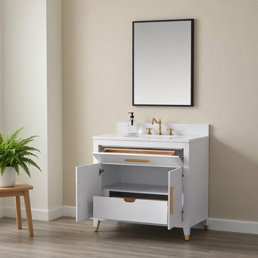 36" York White Vanity with Quartz Top
