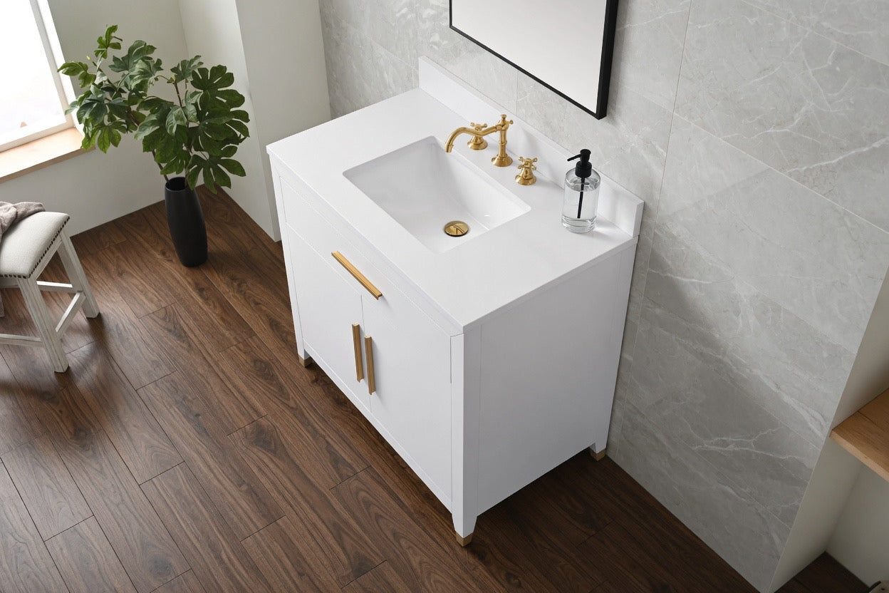 36" York White Vanity with Quartz Top
