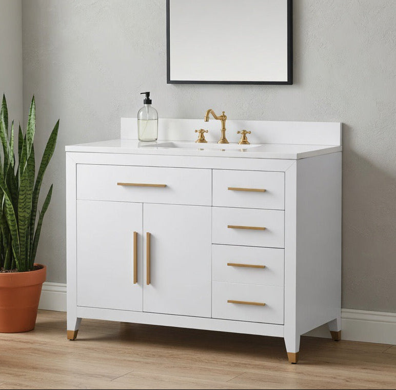 42" York White Vanity with Quartz Top
