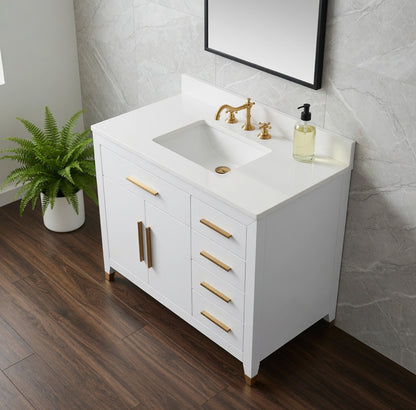 42" York White Vanity with Quartz Top
