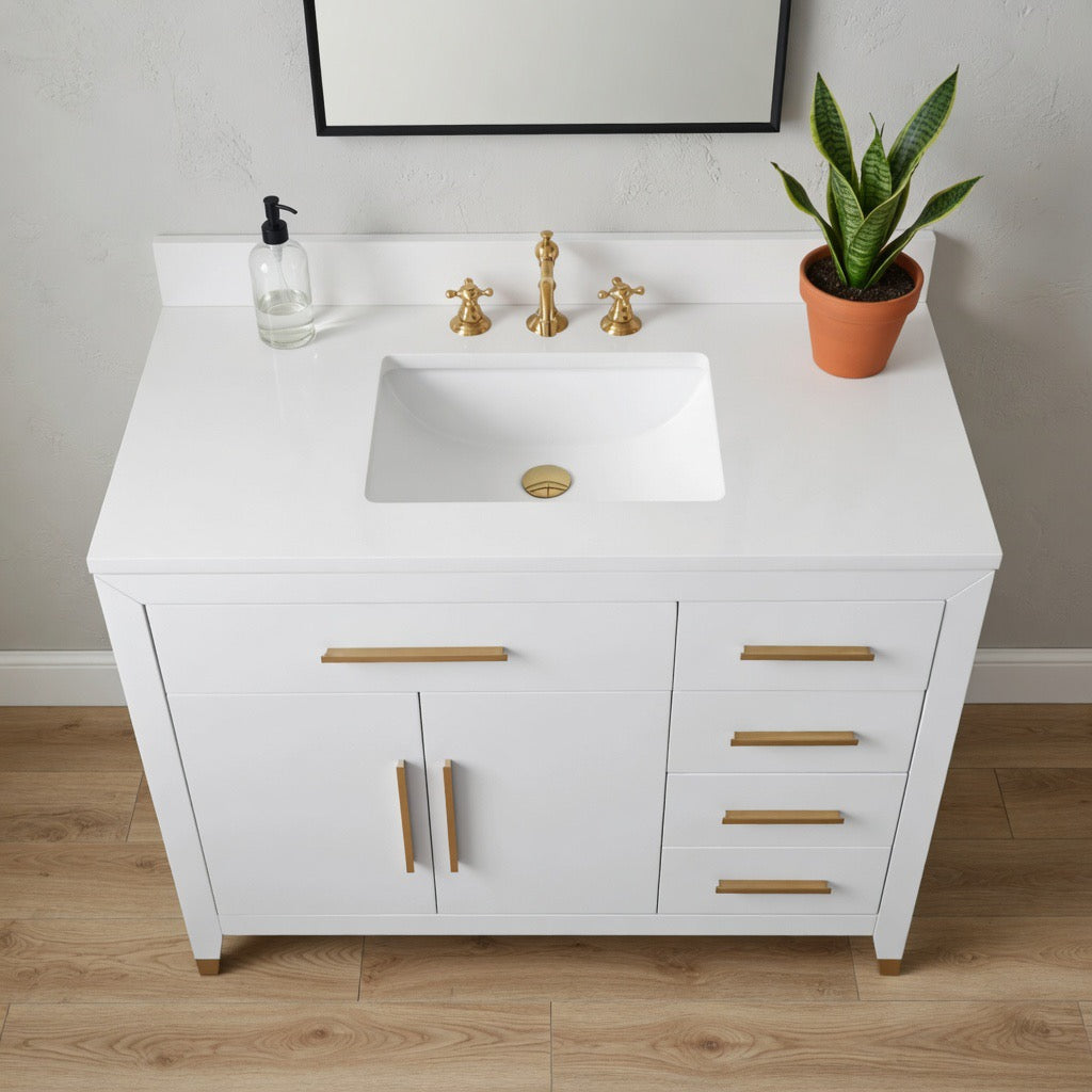 42" York White Vanity with Quartz Top
