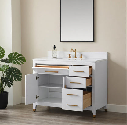 42" York White Vanity with Quartz Top
