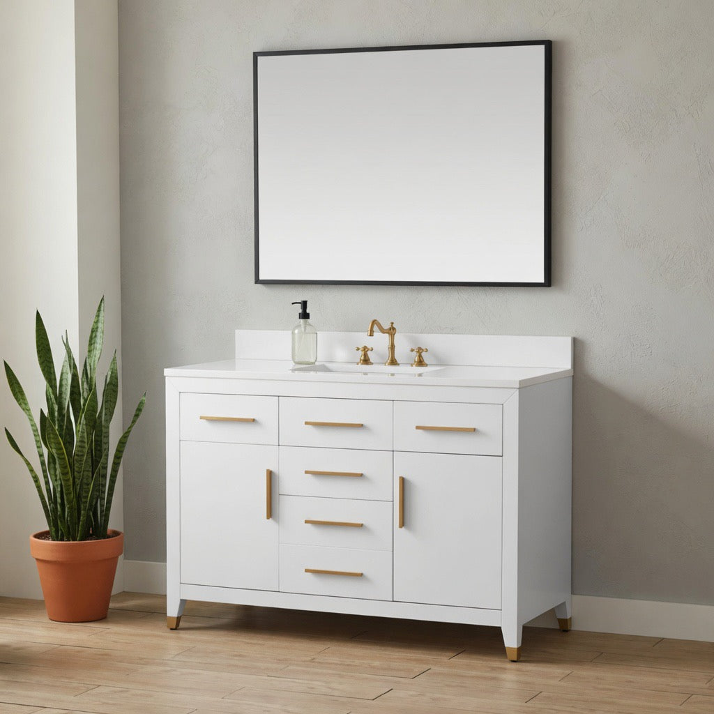 48" York White Vanity with Quartz Top

