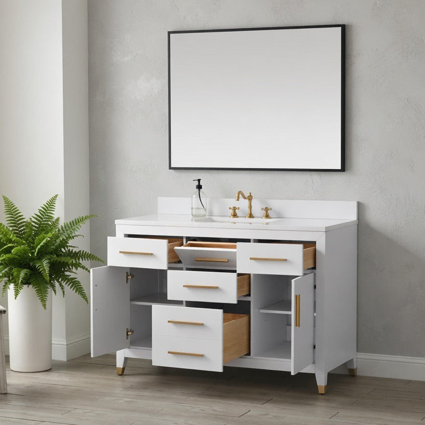 48" York White Vanity with Quartz Top
