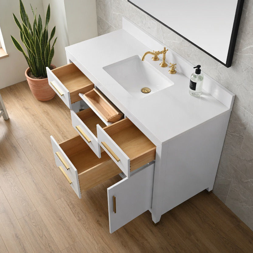 48" York White Vanity with Quartz Top
