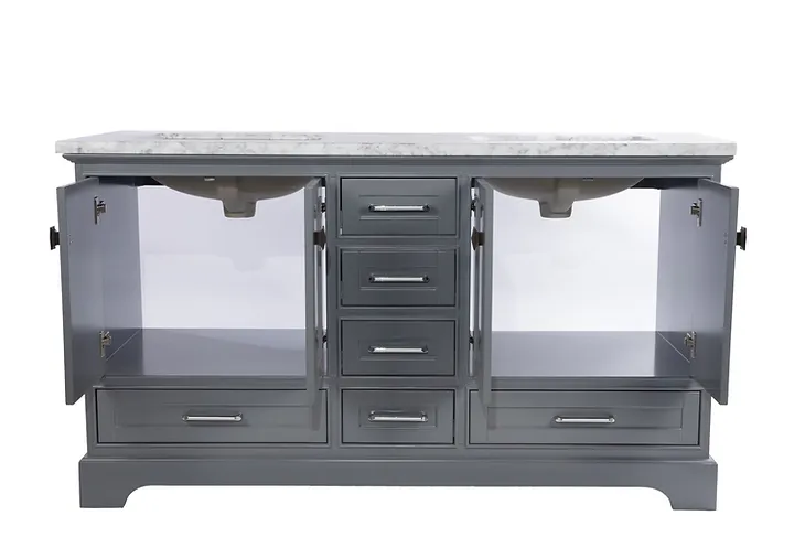 60" Avery Double Sink Grey Vanity with Marble Top