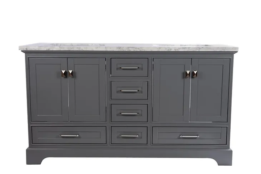 60" Avery Double Sink Grey Vanity with Marble Top