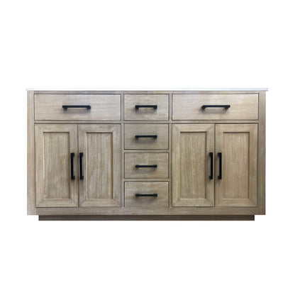 60" Mulholland Double Sink Milk Oak Vanity with Quartz Top