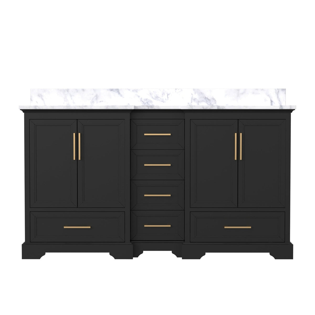 Nobilis 60" Matte Black Double Sink Vanity with Quartz Engineered Stone Top