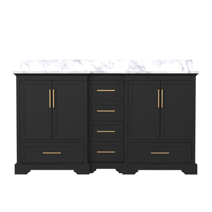 Nobilis 60" Matte Black Double Sink Vanity with Quartz Engineered Stone Top