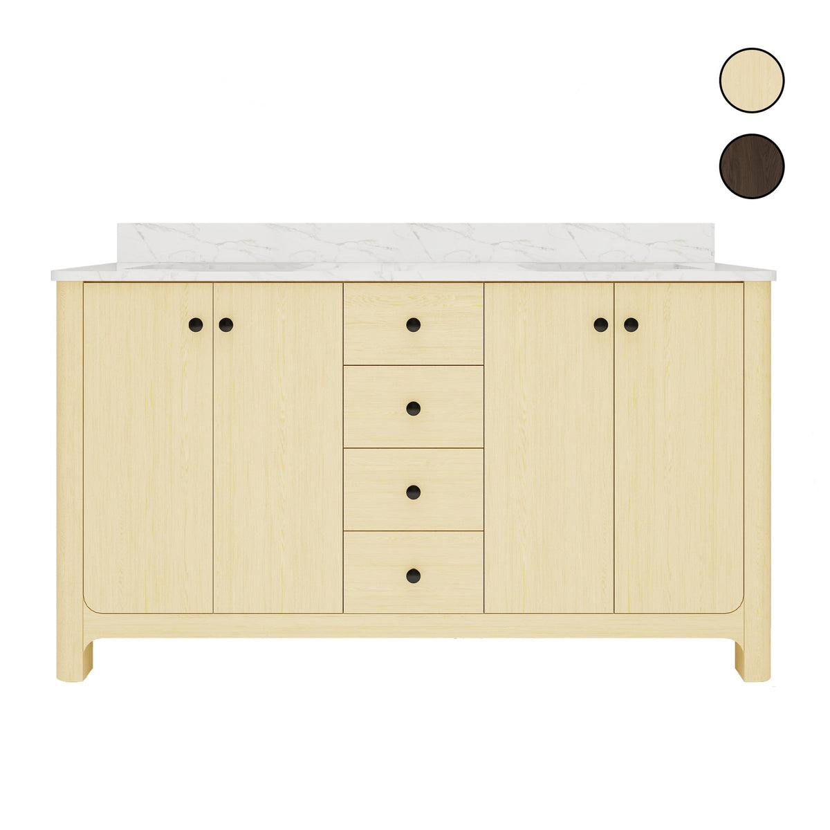 Canyon 60" Light Oak double sink vanity with quartz engineered stone top