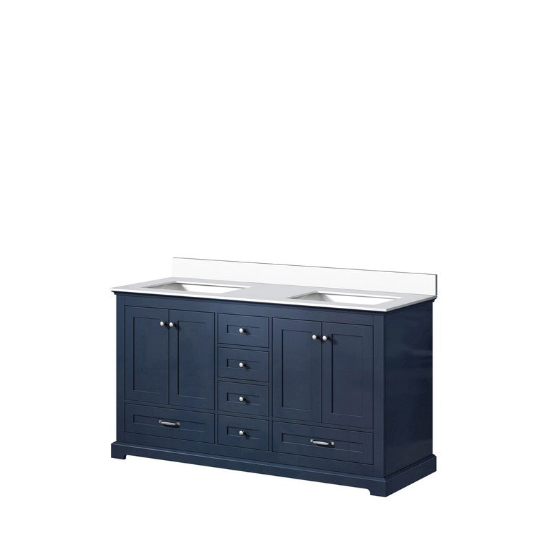 60" Lexora Dukes Double Sink Navy Blue Vanity with Quartz Top