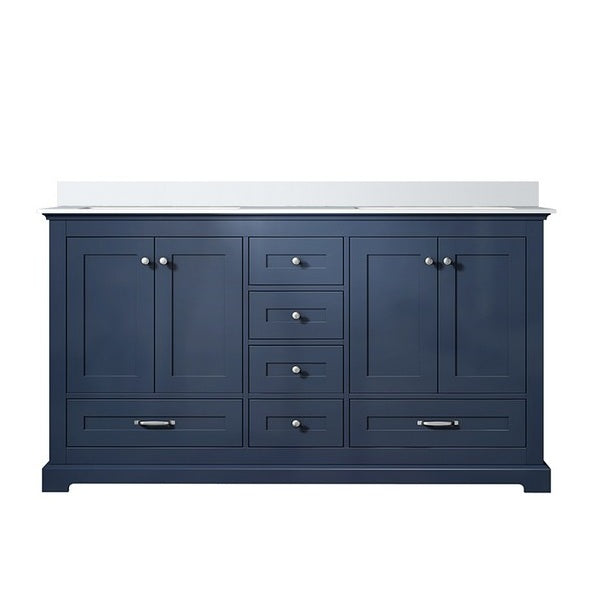 60" Lexora Dukes Double Sink Navy Blue Vanity with Quartz Top