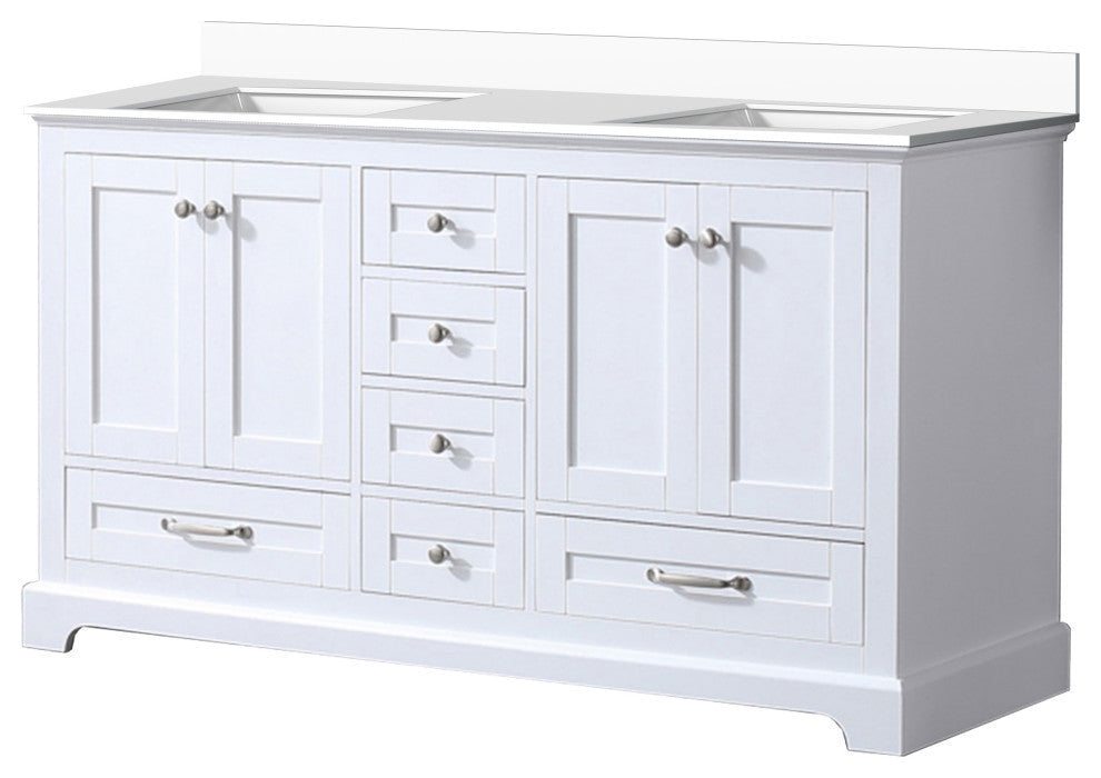 60" Lexora Dukes Double Sink White Vanity with Quartz Top