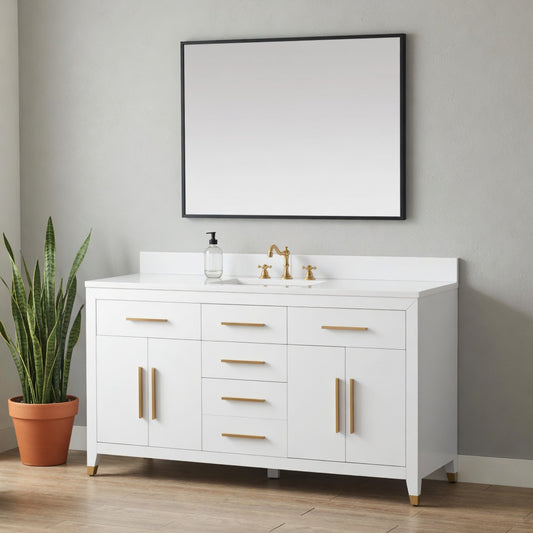 60" York White Single sink Vanity with Quartz Top
