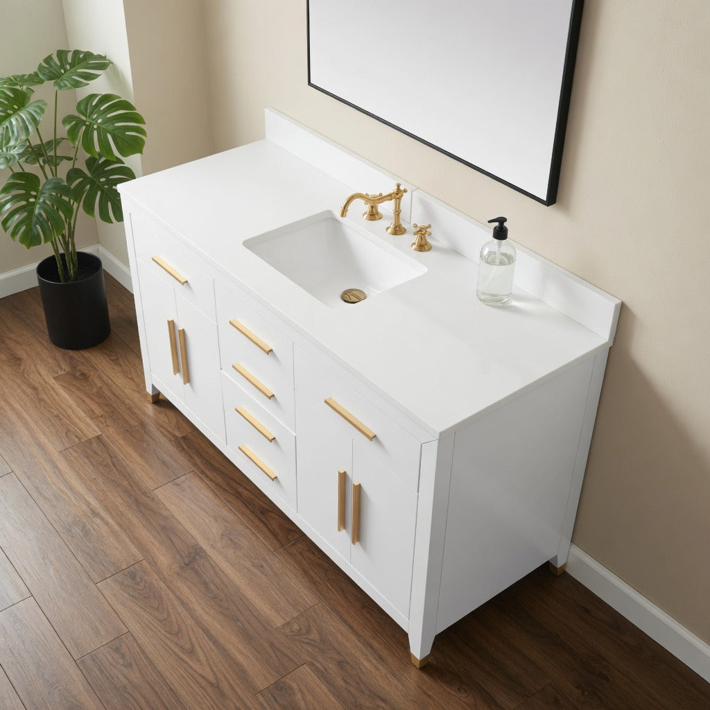 60" York White Single sink Vanity with Quartz Top
