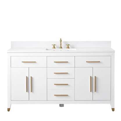 60" York White Single sink Vanity with Quartz Top
