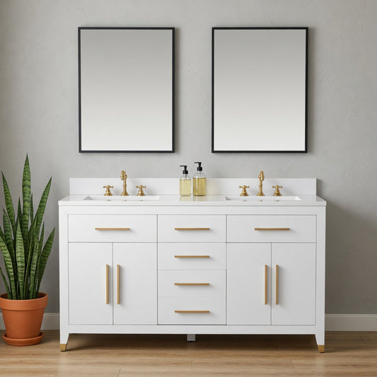 60" York White Vanity with Quartz Top
