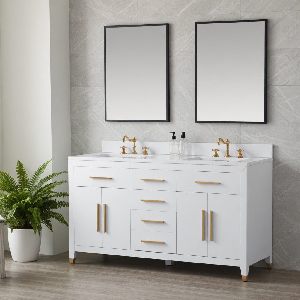 60" York White Vanity with Quartz Top
