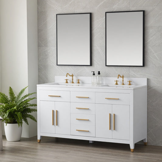 60" York White Vanity with Quartz Top
