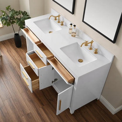 60" York White Vanity with Quartz Top
