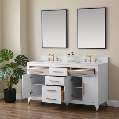 60" York White Vanity with Quartz Top
