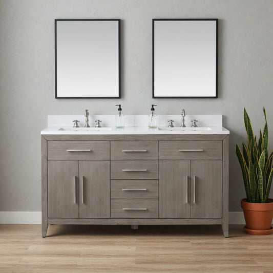 60" York grey oak Vanity with Quartz Top