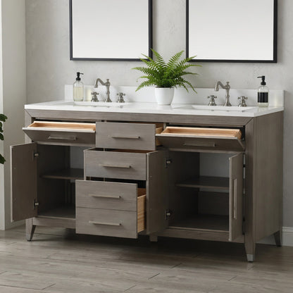 60" York grey oak Vanity with Quartz Top