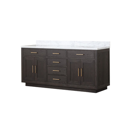 72" Lexora Double Sink Brown Oak Vanity with Marble Top